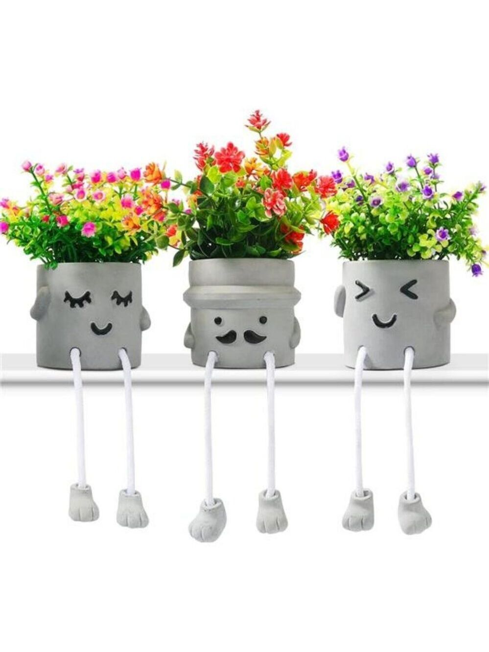 Set of 3 Fake Plants in Pots Artificial Flowers Small Potted Greenery Home Decor